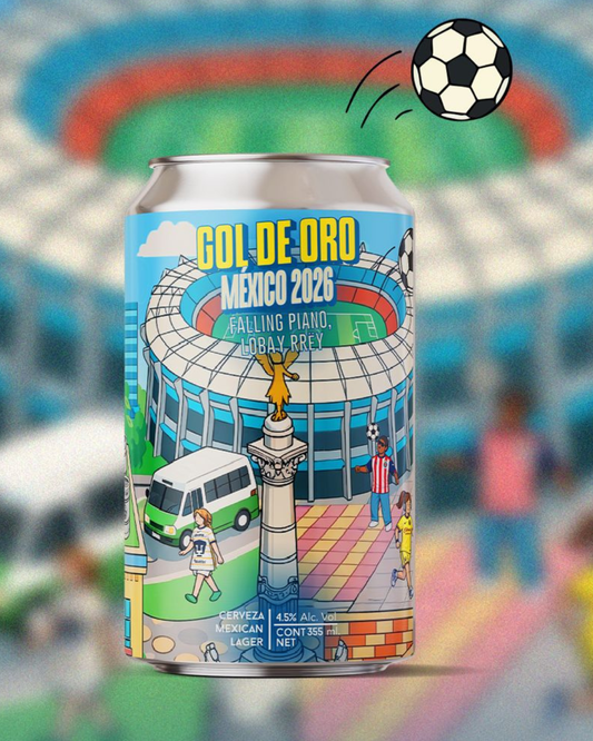 Vaso para cerveza Kenti + Cerveza Gol de oro Falling Piano Brew